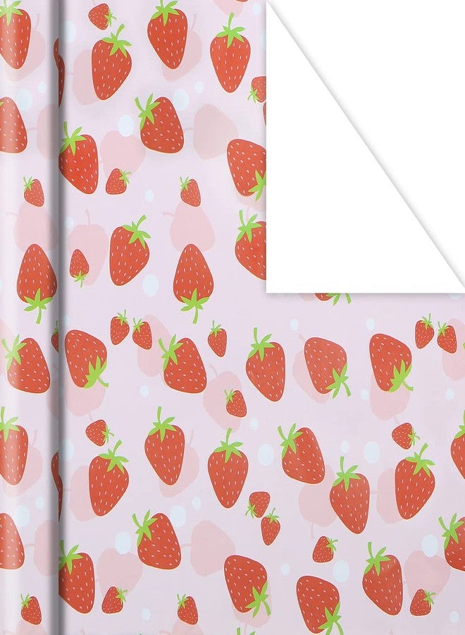 Boerni Strawberry Wrapping Paper Happy Birthday Girls Kids 6 Sheets, Cute Sweet Strawberries Fruity Design Perfect DIY Gift Wrap Pink Wraping Paper for Birthday, Holiday, Wedding, Baby Shower, Christmas, - Image 1